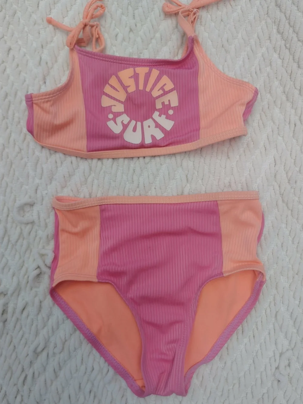 Justice Pink & Peach Girls' Ribbed Bikini Set